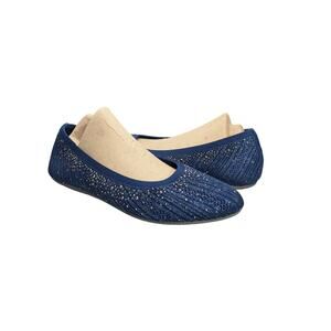 Skechers Cleo Knit Pointed Toe Flats Womens 11 Navy Blue Stretch Fit Glitzy Daze